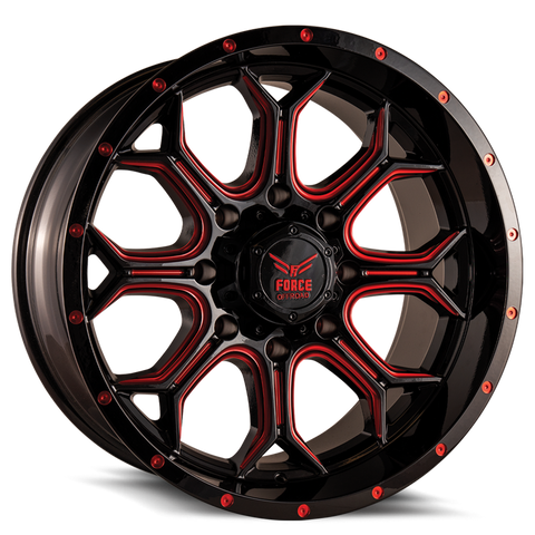20" Force Offroad F42 Gloss Black Red Milled 20x10