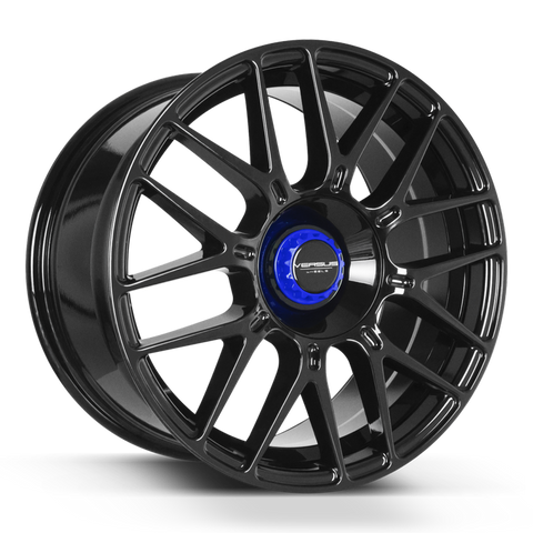 18X8.5 Versus VS22 Gloss Black Blue Center Cap 5x108/114.3 Set of 4