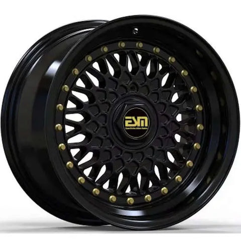 18" ESM ESM-002R Gloss Black Gold Rivets 18x8
