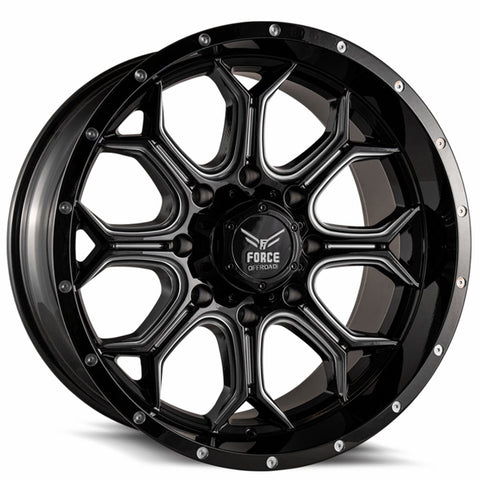 20" Force Offroad F42 Gloss Black Milled 20x10