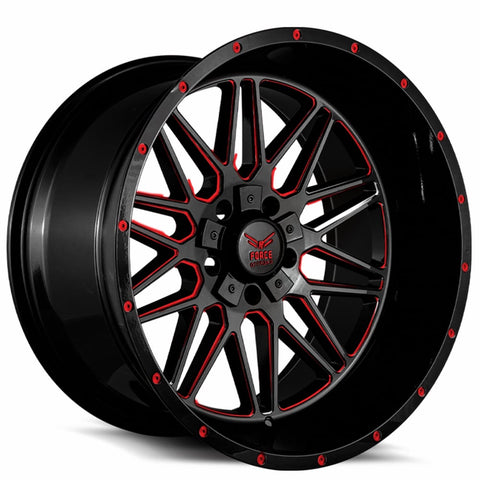 20" Force Offroad Force F44 Gloss Black Red Milled 20x10