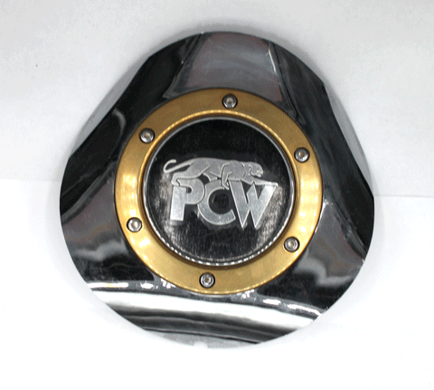 15" PANTHER PCW WHEEL 106 CHROME GOLD CENTER CAP 3 SPOKE 15X7 15X8