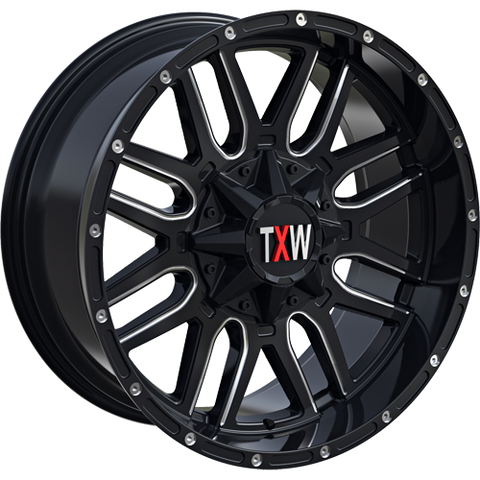20x9 TXW Off-Road Wheel T-007 Gloss Black Milling Windows Milling Rivets